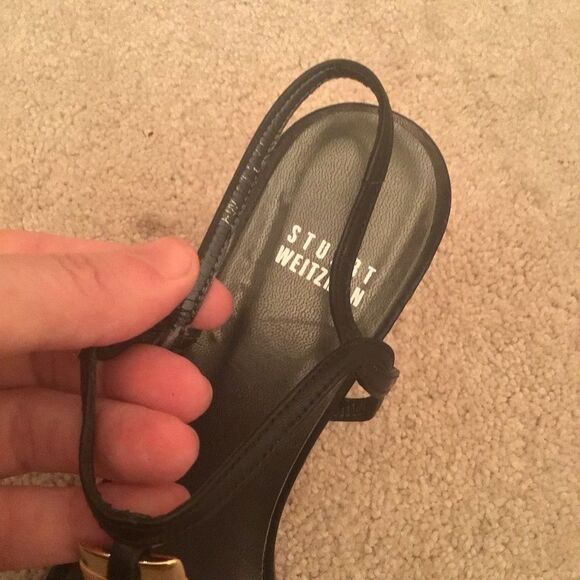 Vtg Rare STUART WEITZMAN Black Leather Strappy Brown BASKET WEAVE Heels Sandals - Picture 7 of 12
